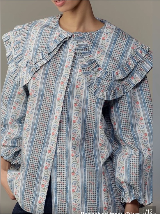 Damson Madder Tops - Damson Madder Lois Floral Stripe Ruffle Blouse wallpaper shirt top prairie